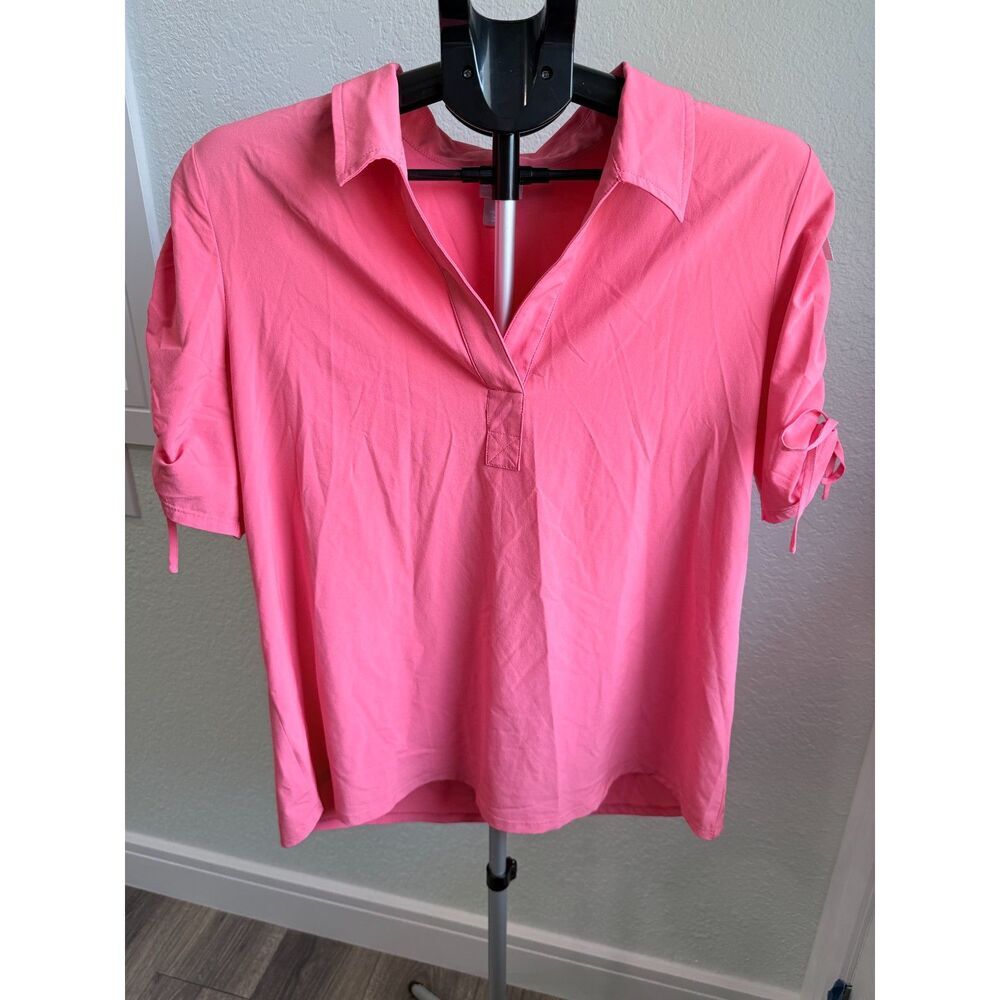 Chico's Zenergy UPF Sun Protection Golf Ruched Short Sleeve Athletic Shirt 12/14